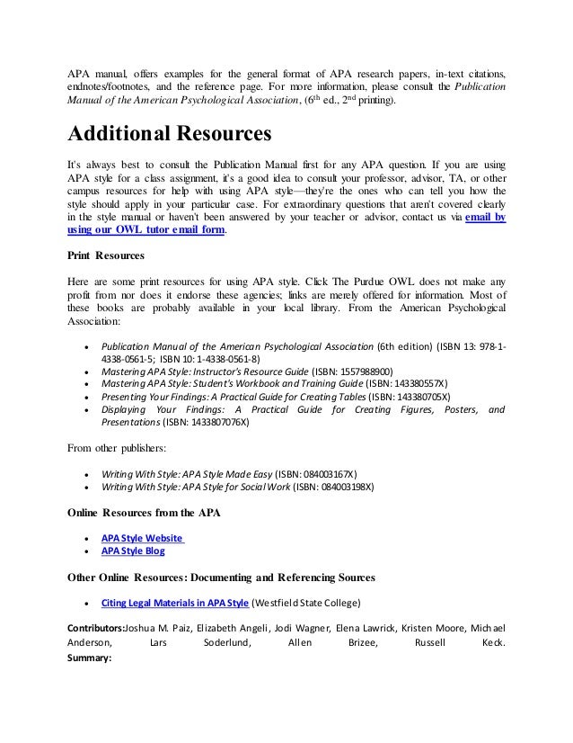 Endnotes Apa Style Writing