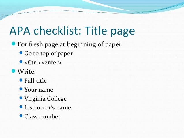Apa checklist for college papers