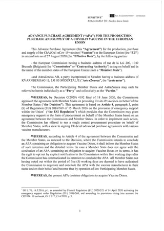 Вакцинация: опубликован контракт между Европейской комиссией и AstraZeneca, документ 