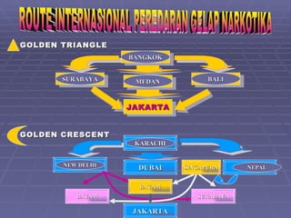 GOLDEN TRIANGLE
                   BANGKOK


       SURABAYA     MEDAN           BALI



                   JAKARTA


GOLDEN CRESCENT
                    KARACHI


       NEW DELHI
                     DUBAI    SINGAPURA     NEPAL


                     BATAM
          BATAM                  SURABAYA

                    JAKARTA
 