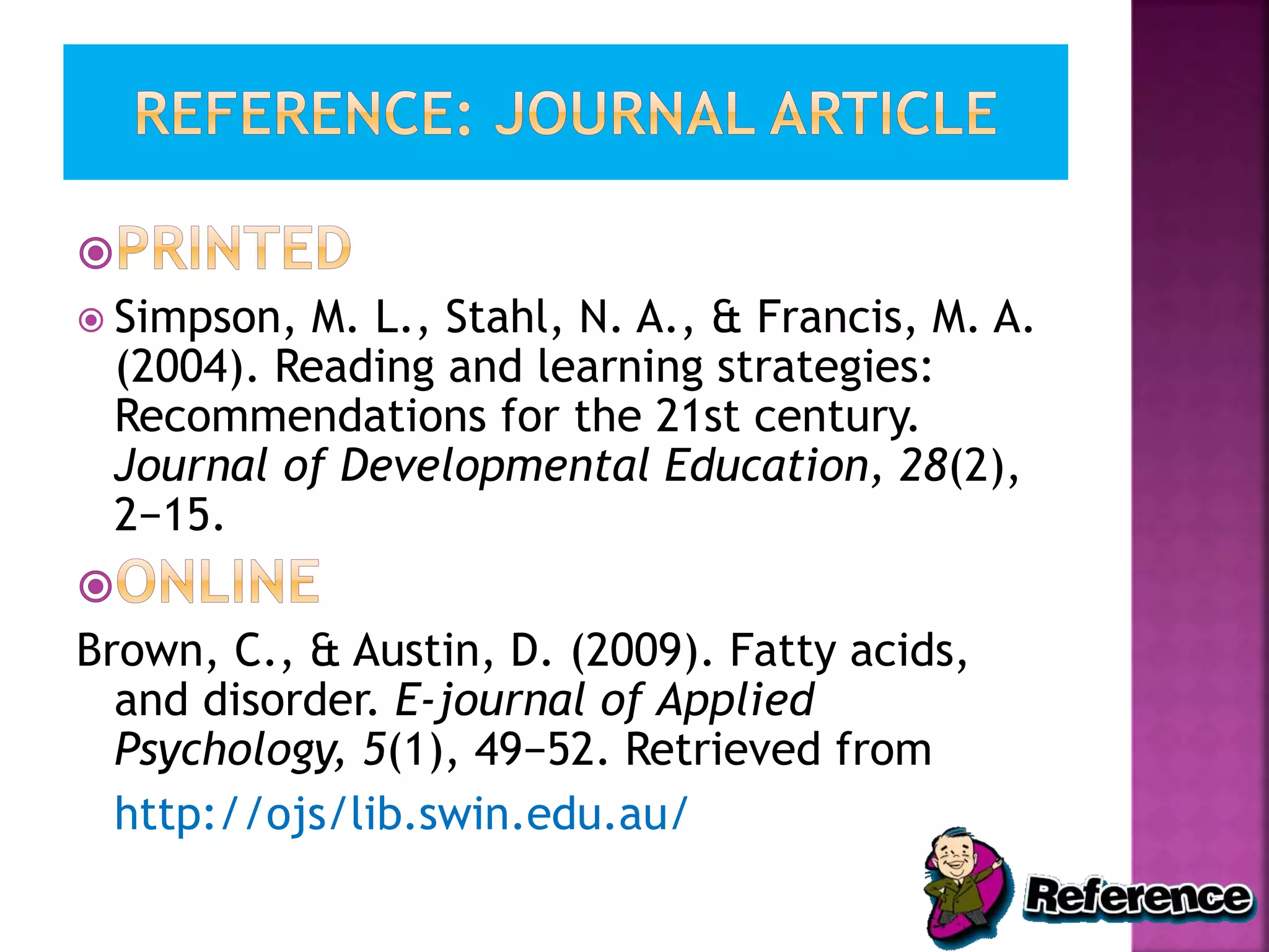 Reference Writing Style: American Psychological Association (APA)