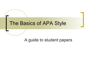 The Basics of APA Style A guide to student papers 
