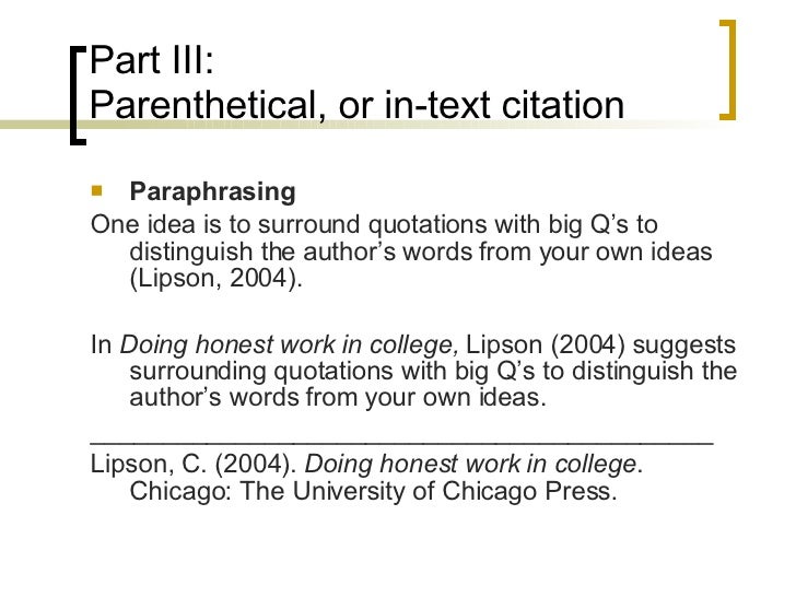 paraphrase parenthetical citation apa