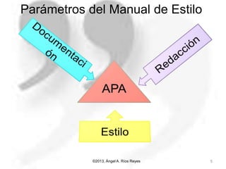 Parámetros del Manual de Estilo
5©2013, Ángel A. Ríos Reyes
 