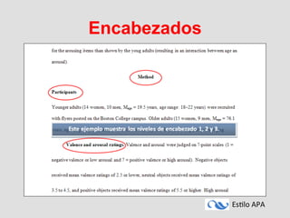 Es#lo	
  APA	
  
Encabezados
 