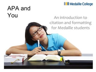 APA and
You

An introduction to
citation and formatting
for Medaille students

 