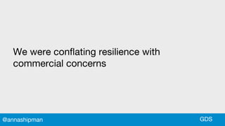 We were conflating resilience with
commercial concerns
GDS@annashipman
 