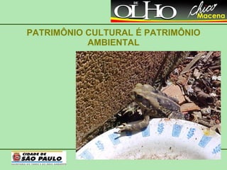 PATRIMÔNIO CULTURAL É PATRIMÔNIO AMBIENTAL 