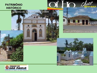 PATRIMÔNIO HISTÓRICO Igrejinha de São Sebastião - 1904 Casa de Madeira –  Aprox. Séc. XIX Cruzeiro Cemitério de Colônia 1840 – 1.º Cemitério Protestante do Brasil 