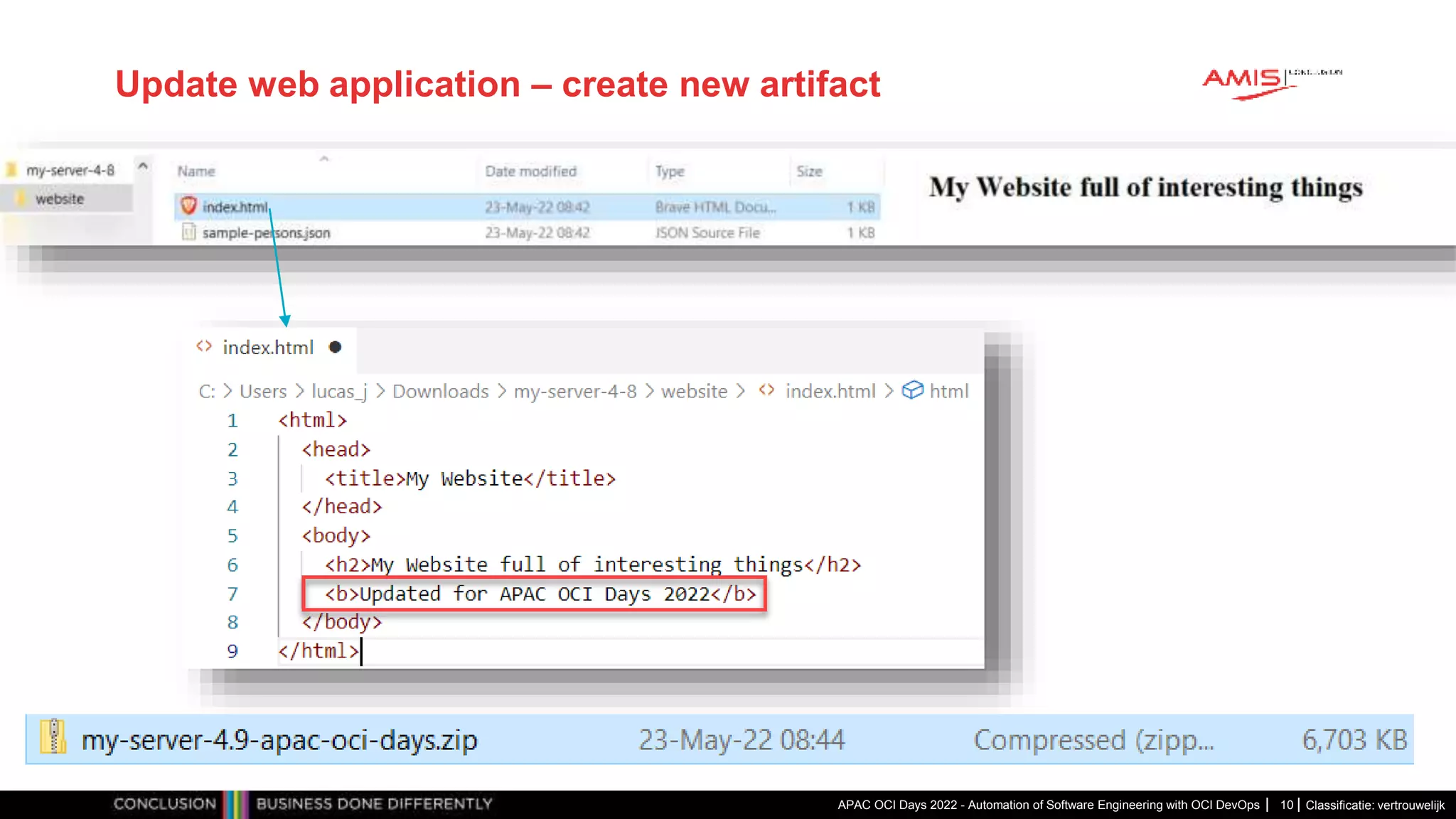 Classificatie: vertrouwelijk Update web application – create new artifact APAC OCI Days 2022 - Automation of Software Engineering with OCI DevOps 10 