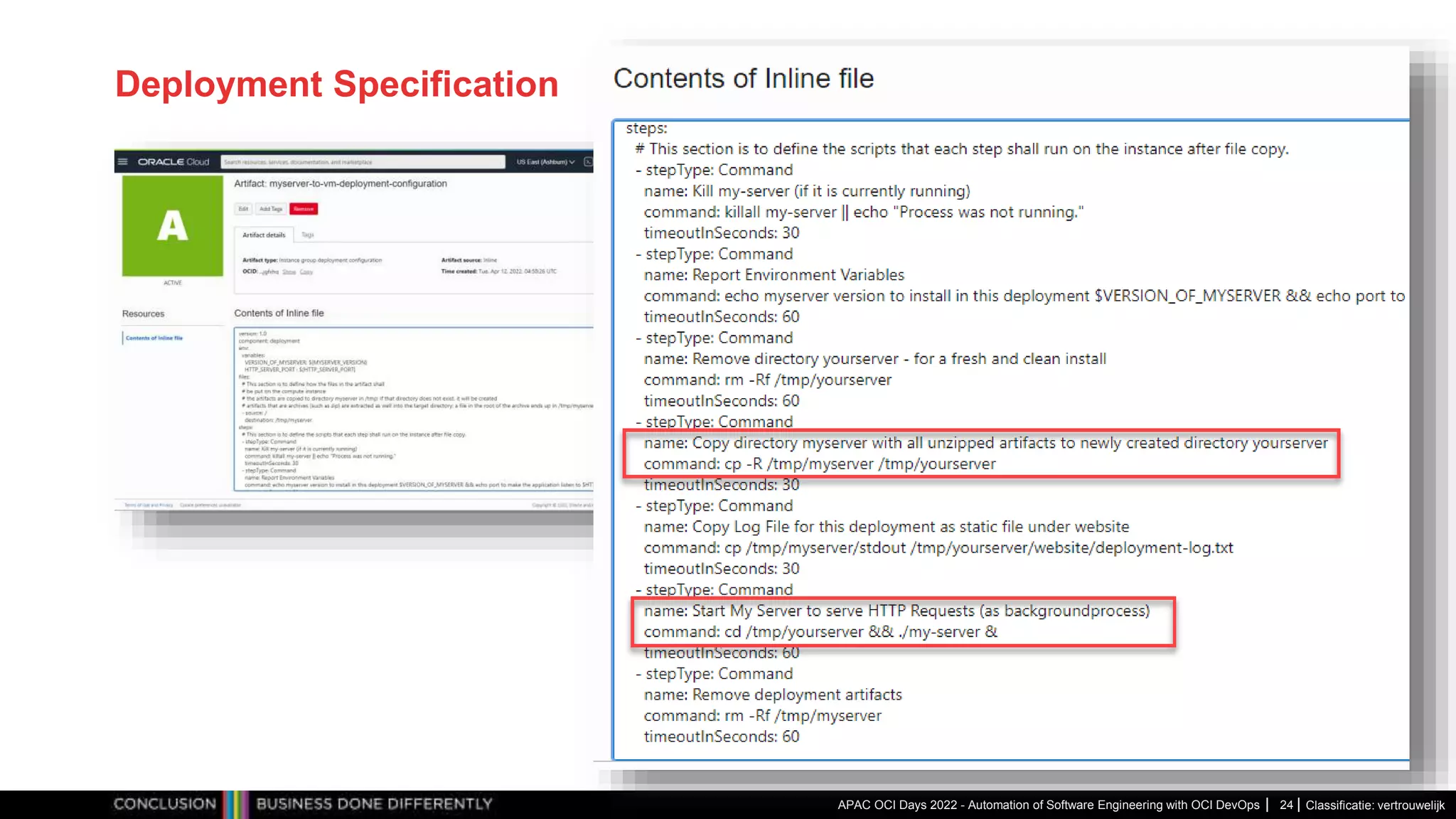 Classificatie: vertrouwelijk Deployment Specification APAC OCI Days 2022 - Automation of Software Engineering with OCI DevOps 24 