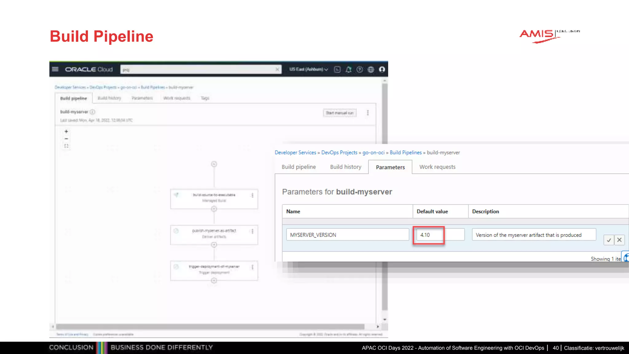 Classificatie: vertrouwelijk Build Pipeline APAC OCI Days 2022 - Automation of Software Engineering with OCI DevOps 40 