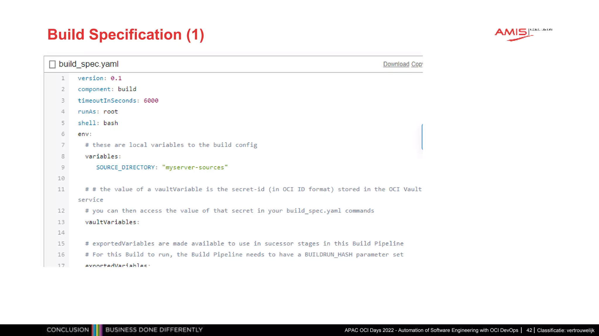 Classificatie: vertrouwelijk Build Specification (1) APAC OCI Days 2022 - Automation of Software Engineering with OCI DevOps 42 