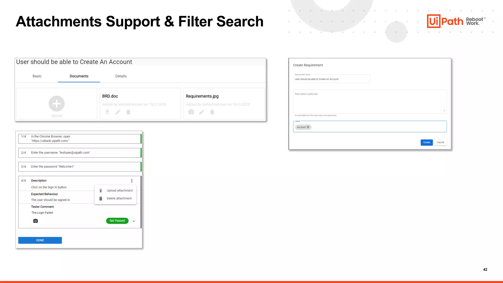 42
Attachments Support & Filter Search
 