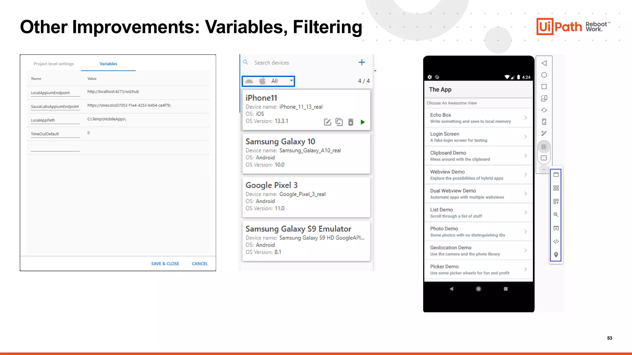 53
Other Improvements: Variables, Filtering
 