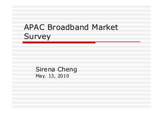 APAC Broadband Market
Survey
Sirena Cheng
May. 13, 2010
 