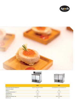 S02A S02E
Исполнение рабочей поверхности Искусственный гранит Охлаждаемые гастроемкости
Количество дверей 2 2
Объем, л 220 220
Температурный режим, °С +4...+10 +4...+10
Напряжение, В 220 220
Мощность, кВт 0,28 0,28
Габаритные размеры, мм 900х700х1080 900х700х880
Вес нетто, кг 96 60
 