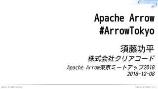 Apache Arrow#ArrowTokyo Powered by Rabbit 2.2.2
Apache Arrow
#ArrowTokyo
須藤功平
株式会社クリアコード
Apache Arrow東京ミートアップ2018
2018-12-08
 