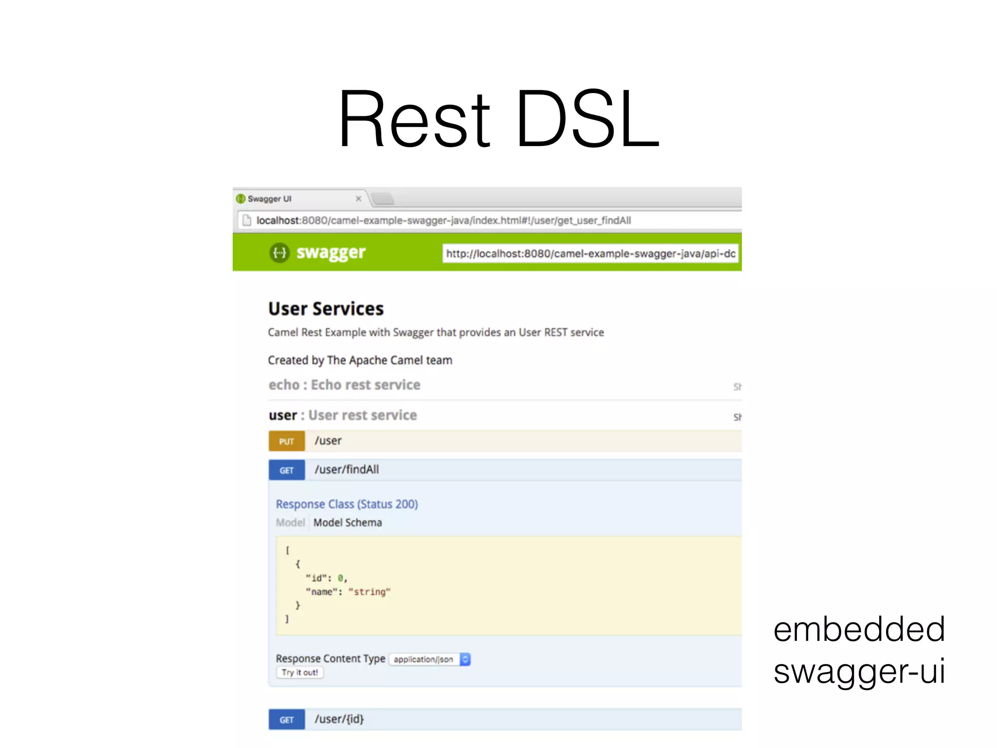 Rest DSL
embedded
swagger-ui
 
