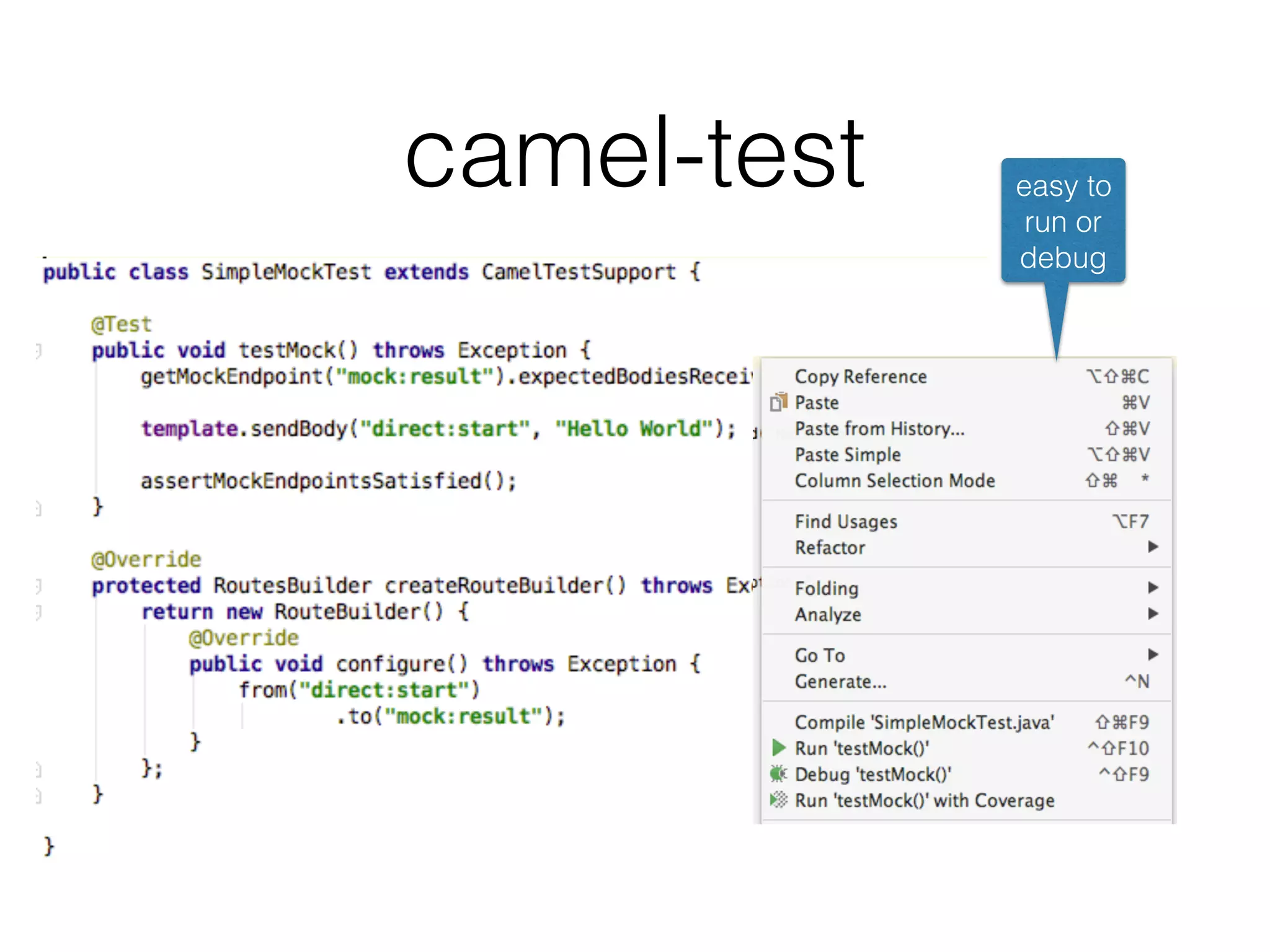 camel-test easy to
run or
debug
 
