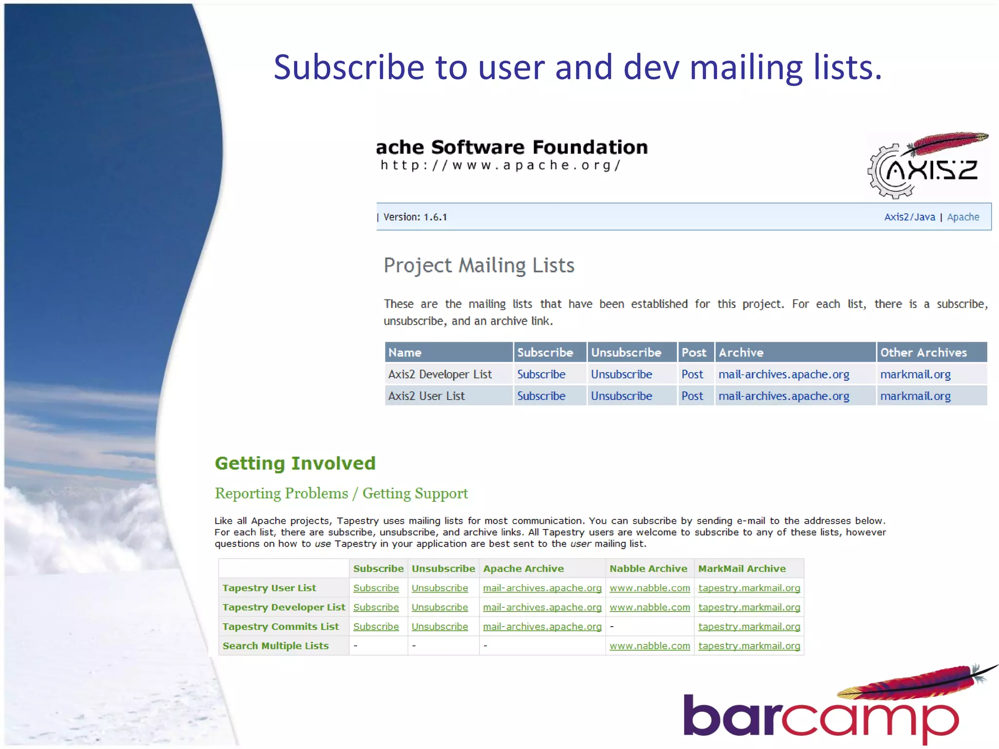 Subscribe to user and dev mailing lists.
 