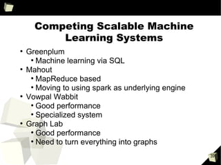 39
Why is big parameters hard for spark?
mini-batch
of data
Master node combine separate models
Broadcast combined model
 