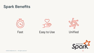 ©2022 Databricks Inc. — All rights reserved
Spark Beneﬁts
Fast Easy to Use Uniﬁed
 