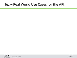 © Hortonworks Inc. 2013
Tez – Real World Use Cases for the API
Page 30
 