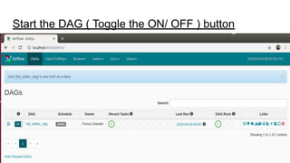 Start the DAG ( Toggle the ON/ OFF ) button
 
