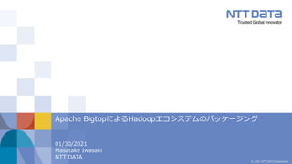 © 2021 NTT DATA Corporation
01/30/2021
Masatake Iwasaki
NTT DATA
Apache BigtopによるHadoopエコシステムのパッケージング
 