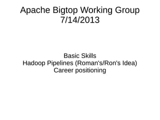 Apache Bigtop Working Group
7/14/2013
Basic Skills
Hadoop Pipelines (Roman's/Ron's Idea)
Career positioning
 