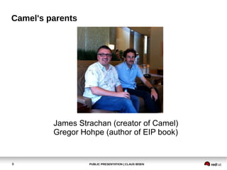 Camel's parents

James Strachan (creator of Camel)
Gregor Hohpe (author of EIP book)

8

PUBLIC PRESENTATION | CLAUS IBSEN

 