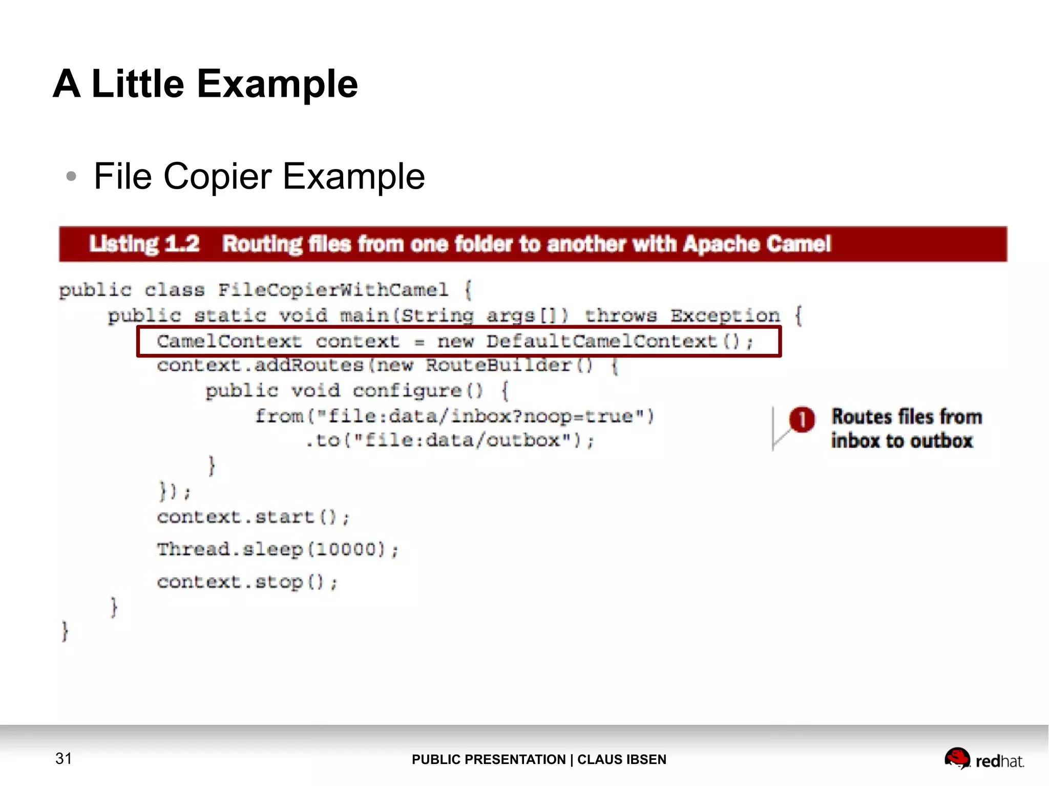 A Little Example
●

31

File Copier Example

PUBLIC PRESENTATION | CLAUS IBSEN

 