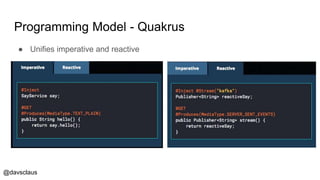 @davsclaus
Programming Model - Quakrus
● Unifies imperative and reactive
 