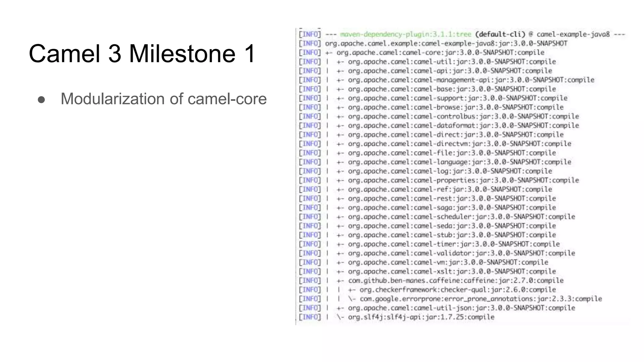 Camel 3 Milestone 1
● Modularization of camel-core
 