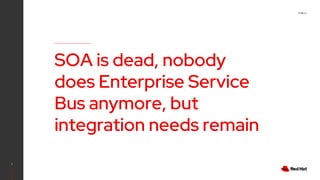 PUBLIC
SOA is dead, nobody
does Enterprise Service
Bus anymore, but
integration needs remain
3
 