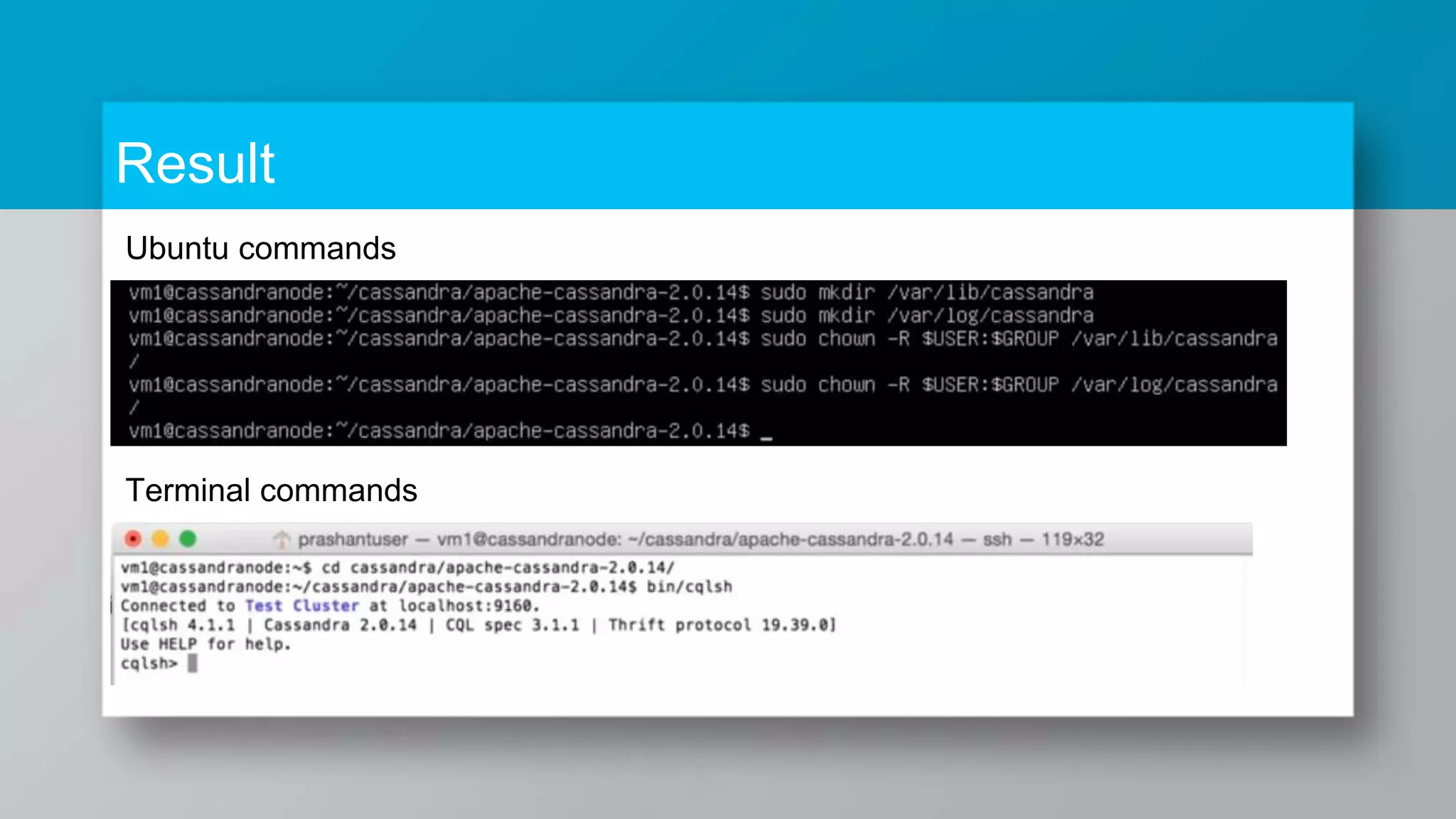 Ubuntu commands Terminal commands Result 