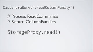 CassandraServer.readColumnFamily()

  // Process ReadCommands
  // Return ColumnFamilies

  StorageProxy.read()
 