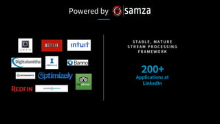 Powered by
S T A B L E , M A T U R E
S T R E A M P R O C E S S I N G
F R A M E W O R K 
200+
Applications at
LinkedIn
 