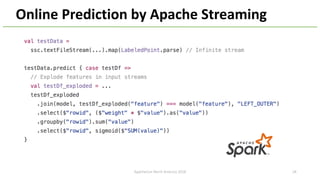 Online Prediction by Apache Streaming
ApacheCon North America 2018 28
 