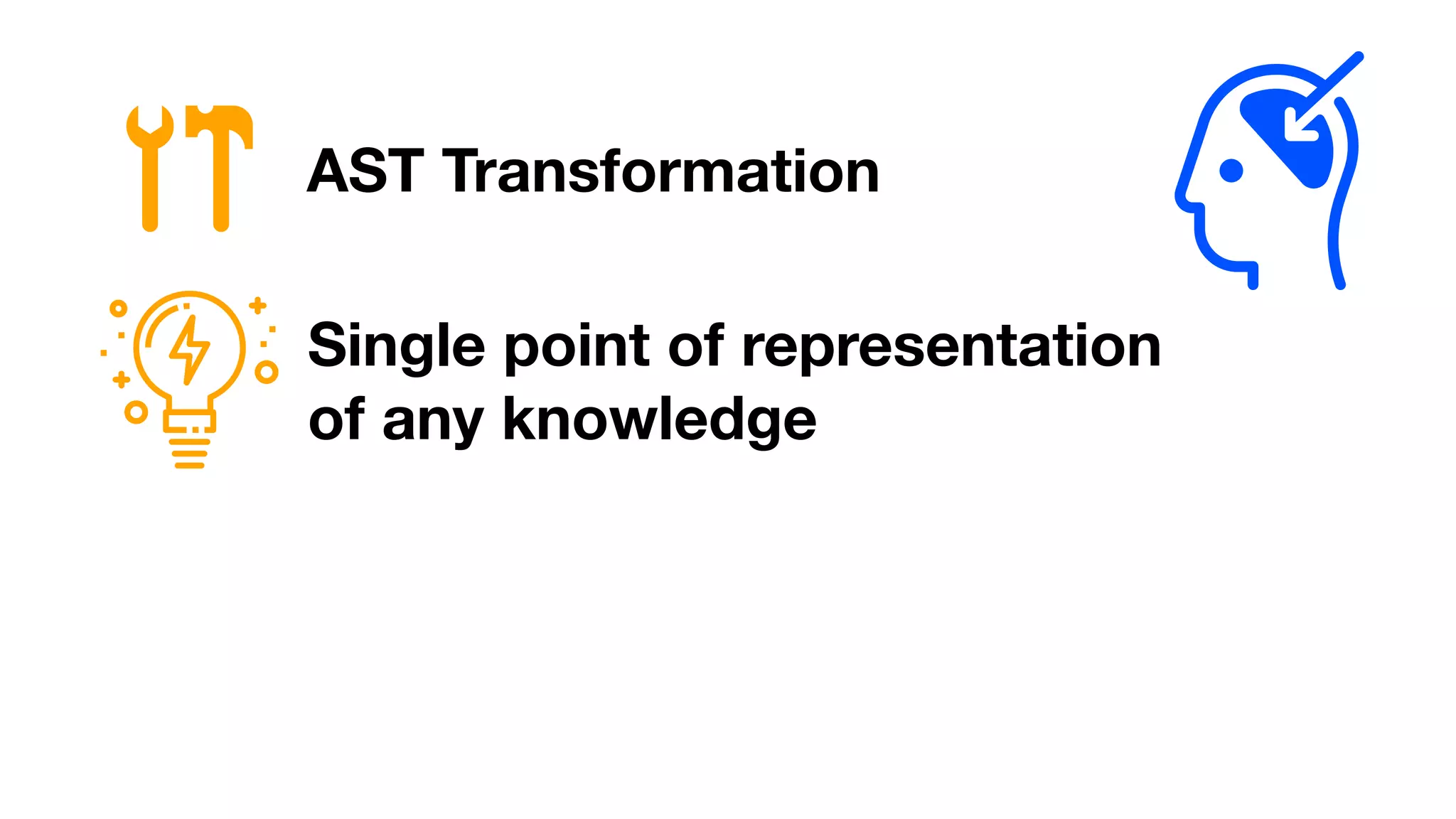 AST Transformation
Single point of representation
of any knowledge
 