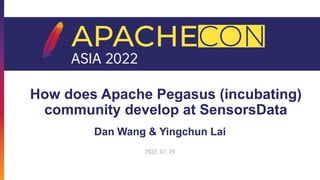 How does Apache Pegasus (incubating)
community develop at SensorsData
Dan Wang & Yingchun Lai
2022.07.29
 