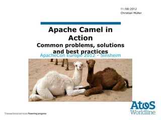 11/08/2012
                               Christian Müller




   Apache Camel in
       Action
Common problems, solutions
    and best practices
ApacheCon Europe 2012 - Sinsheim




             11/08/2012
 