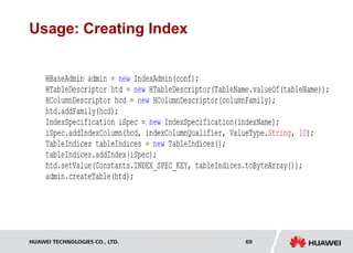 HUAWEI TECHNOLOGIES CO., LTD. Huawei Confidential 69
Usage: Creating Index
 