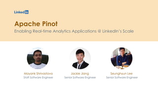 Enabling Real-time Analytics Applications @ LinkedIn’s Scale
Mayank Shrivastava Jackie Jiang
Senior Software Engineer
Seunghyun Lee
Senior Software EngineerStaff Software Engineer
Apache Pinot
 