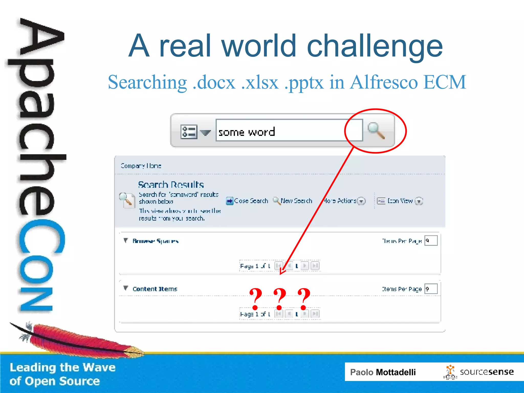 A real world challenge ? ? ? Searching .docx .xlsx .pptx in Alfresco ECM 