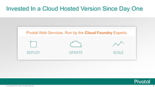 9© Copyright 2014 Pivotal. All rights reserved.
Invested In a Cloud Hosted Version Since Day One
Pivotal Web Services. Run by the Cloud Foundry Experts.
 