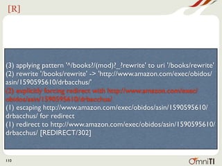 But it all runs together!



       • Look for:
       •
      (2) init rewrite engine with requested uri /atom/1


       • ‘init rewrite engine’ shows where
         a new request started being
         rewritten

110
 