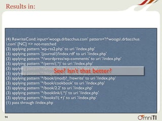 Requested URI




(4) RewriteCond: input='wooga.drbacchus.com' pattern='!^wooga.drbacchus
.com' [NC] => not-matched
(3) applying pattern 'wp-rss2.php' to uri '/index.php'
(3) applying pattern '(journal/)?index.rdf' to uri '/index.php'
(3) applying pattern '^/wordpress/wp-comments' to uri '/index.php'
(3) applying pattern '^/perm/(.*)' to uri '/index.php'
(3) applying pattern '^/articles?/(.*)' to uri '/index.php'
(3) applying pattern '^/blog/(.*)' to uri '/index.php'
(3) applying pattern '^/book/(mod)?_?rewrite' to uri '/index.php'
(3) applying pattern '^/book/cookbook' to uri '/index.php'
(3) applying pattern '^/book/2.2' to uri '/index.php'
(3) applying pattern '^/booklink/(.*)' to uri '/index.php'
(3) applying pattern '^/books?/(.+)' to uri '/index.php'
(1) pass through /index.php

94
 