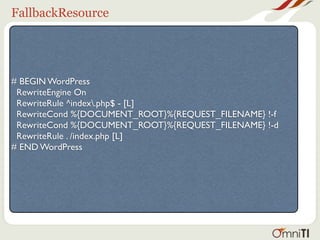 FallbackResource




# BEGIN WordPress
  RewriteEngine On
  RewriteRule ^index.php$ - [L]
  RewriteCond %{DOCUMENT_ROOT}%{REQUEST_FILENAME} !-f
  RewriteCond %{DOCUMENT_ROOT}%{REQUEST_FILENAME} !-d
  RewriteRule . /index.php [L]
# END WordPress
 